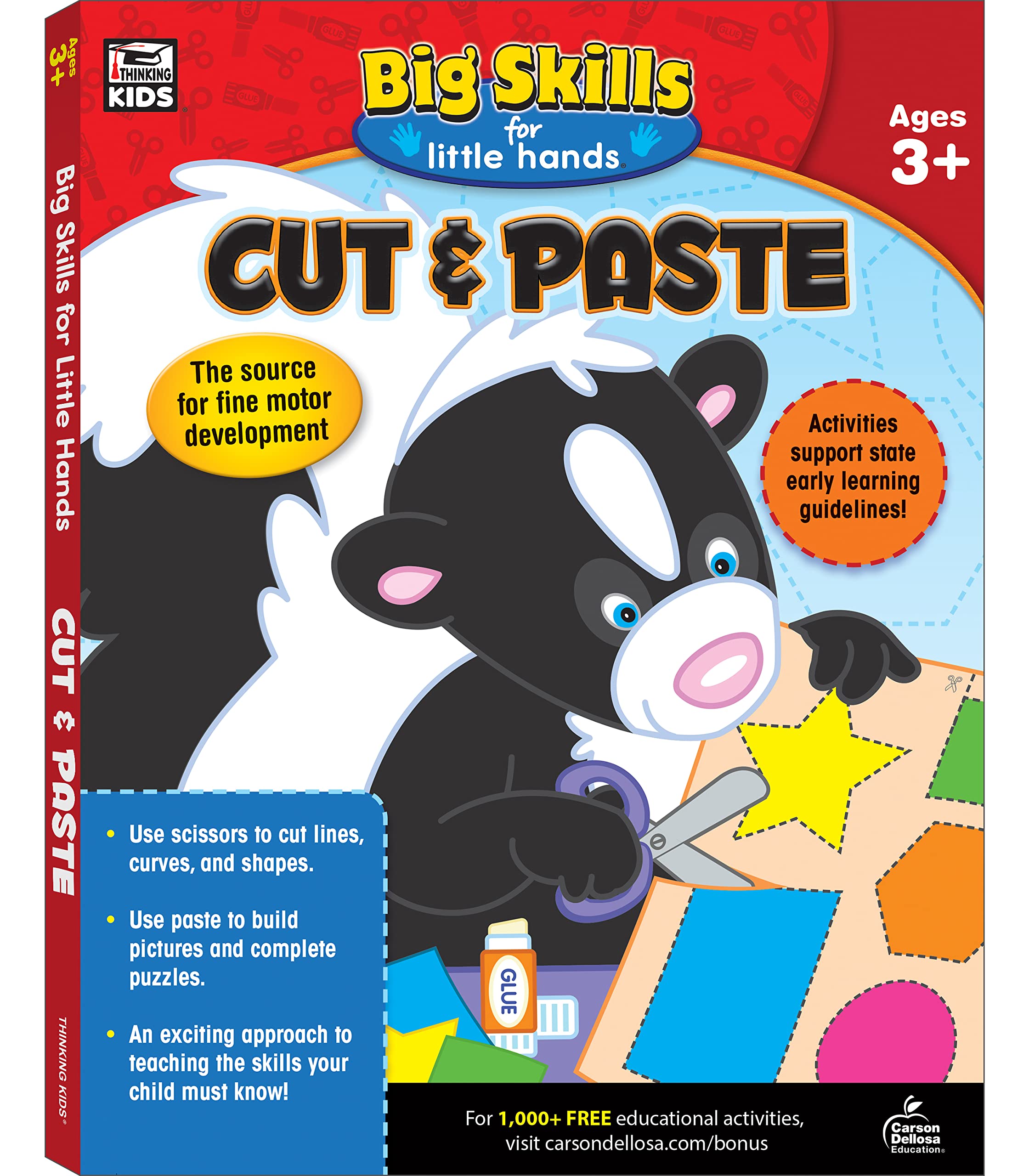 Carson Dellosa Big Skills for Little Hands Cut and Paste Toddler Book, Scissor Skills Preschool Workbook for Kids Ages 3 and Up, Shapes, Puzzles, and More Toddler Learning Activities (Volume 2)
