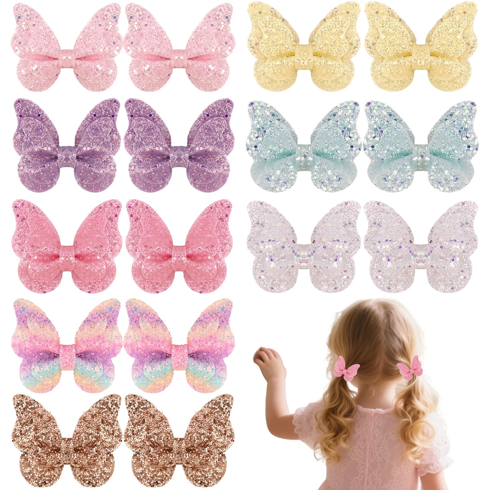 Photo 1 of 16 pcs Glitter Butterfly Hair Clips for Girls, Colorful Sparkly Hair Bows Barrettes, Cute Hair Accessories for Kids & Women, Ideal for Holiday, Party & Daily Wear