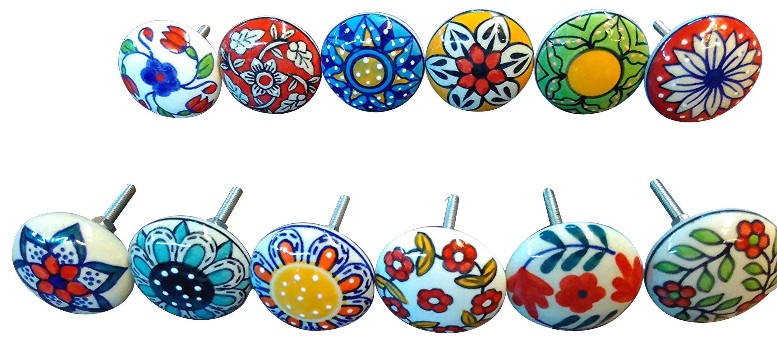 Vintage Style Mix Ceramic Knobs, Set of 12, Floral Handles for Doors, Cabinets, Drawers