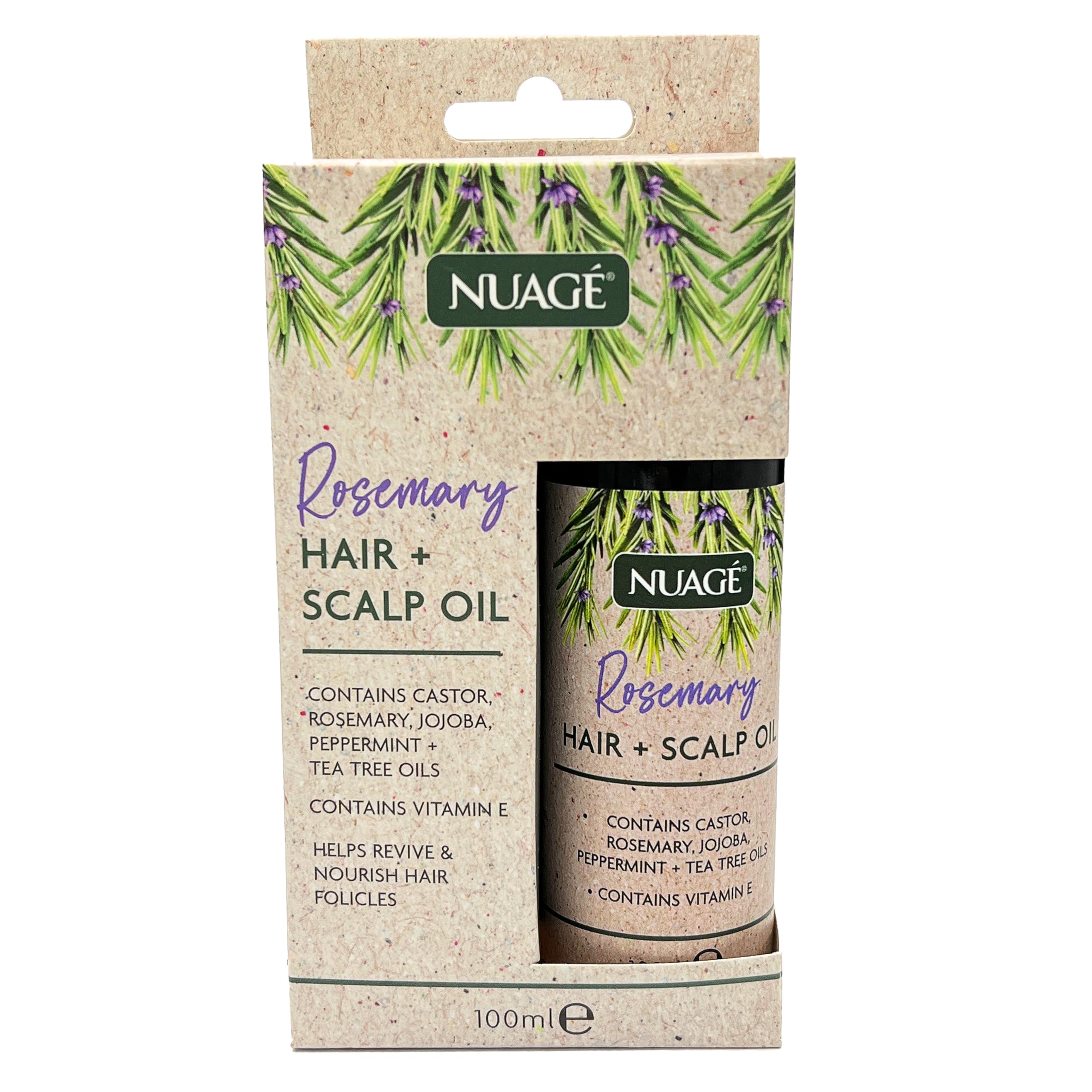 Nuage Rosemary Hair and Scalp Oil with Vitamin E - Castor Oil, Rosemary, Jojoba, Peppermint & Tea Tree Oils | Helps Revive & Nourish Hair Folicles (100ml)