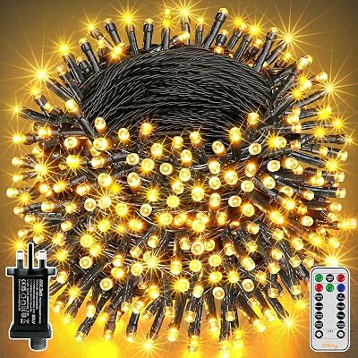 Ollny Christmas Tree Lights Outdoor 20m 200 LED Warm White with Remote