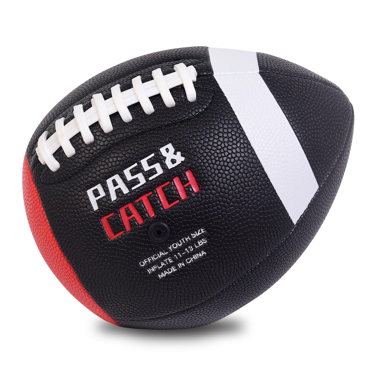 Photo 1 of ***DAMAGED - SEE NOTES/PICTURES*** PassCatch Training Football Kids Youth Official Size for Ages 7-13 Fatherless Bounce Back Ball (Black with White Circles, Kids&Youth Size 6 Football Ages 7-13)