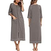 Veseacky Women Robe Zipper Front House Coat 3/4 Sleeve Nightgown Full Length Ladies Lounge Dress with Pockets S-XXL