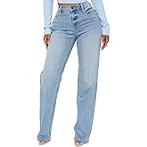 BessCops Straight Leg Jeans for Women High Waisted Wide Leg Stretchy Loose Denim Pants