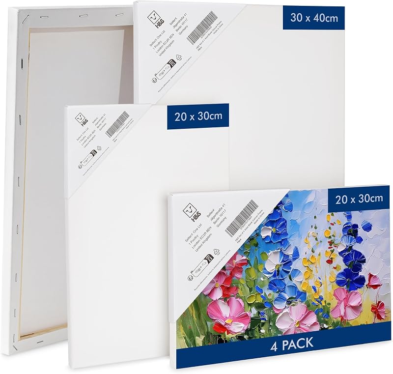 H&S Set of 4 Blank Canvas Frames 20x30 cm & 30x40 cm Triple Primed
