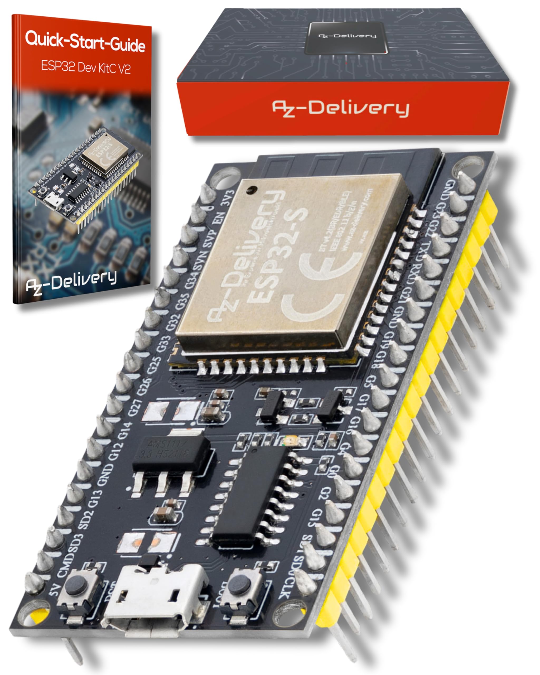 AZDelivery ESP32S NodeMCU Module WLAN WiFi Dev Kit C Development Board mit CH340 (Nachfolgermodell zum ESP8266) kompatibel mit Arduino und inklusive E-Book!