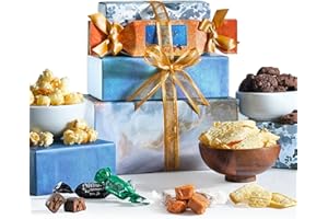 Broadway Basketeers Food Gift Baskets for Holiday Delivery, Men, Women, College Students - Gift With Chocolate Cookies, Popcorn & Candies - Birthday, Thank You, Sympathy or Get Well Christmas Gifts Box