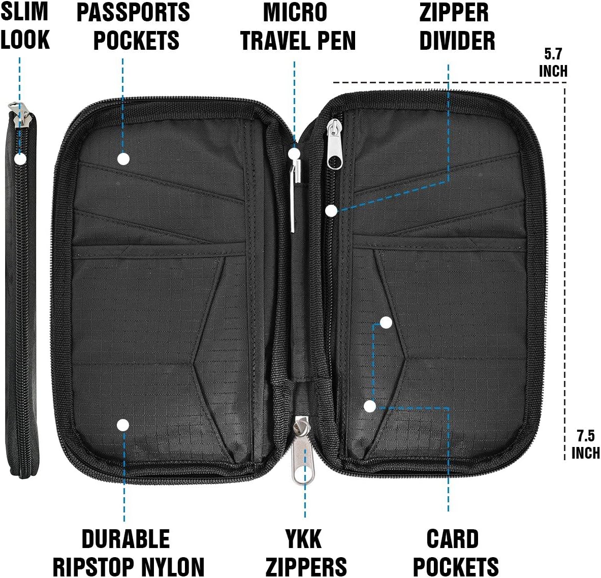  | Travel Wallet & Family Passport Holder RFID Blocking Document Holder & Organizer Protects Your Passports (Black) | Passport Wallets