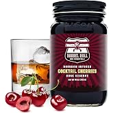Barrel Roll Bar Essentials Cocktail Cherries - Premium Bourbon-Infused Dark Cherries for Cocktails, Alcoholic Drinks, Cheese Plates, Ice Cream Toppings - Slow-Cooked, USA-Made Garnish - Large 16oz Jar