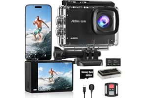 4K 60FPS Action Camera with 64GB Card-48MP Waterproof Camera,40M Underwater Camera,8X Zoom,EIS Stabilization,WiFi,Remote Cont