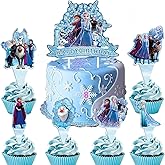 25 Pcs Anime Cake Toppers, Happy Birthday Party Decorations, Blue Cake Decorations, Cute Party Supplies for Girls