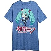 Bioworld Hatsune Miku Character & Kanji Crew Neck Short Sleeve Blue Heather Women's Night Shirt