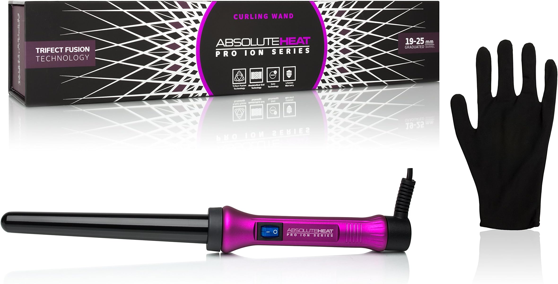 Absolute Heat Pro Ion Clipless Curling Wand, 19/25mm, Purple