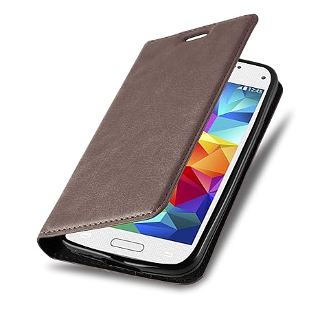 Cadorabo Hülle für Samsung Galaxy S5 Mini / S5 Mini DUOS - Hülle in Kaffee BRAUN – Handyhülle mit Magnetverschluss, Standfunk