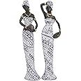Deco 79 Polystone Woman Decorative Sculpture Standing African Home Decor Statues with Intricate Details, Set of 2 Accent Figurines 3"W, 13"H, Multi Colored