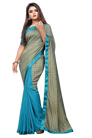 Market Magic World Womens Chex Vichitra Silk Half and Half Saree With Blouse Piece