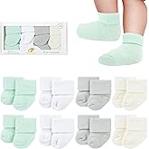 BEBE FAVOUR 8 Pairs Newborn Socks Thick Cotton Terry Turn Cuff Baby Socks 0-6 Months Cute Gifts for Preemie Infant Girl Boy