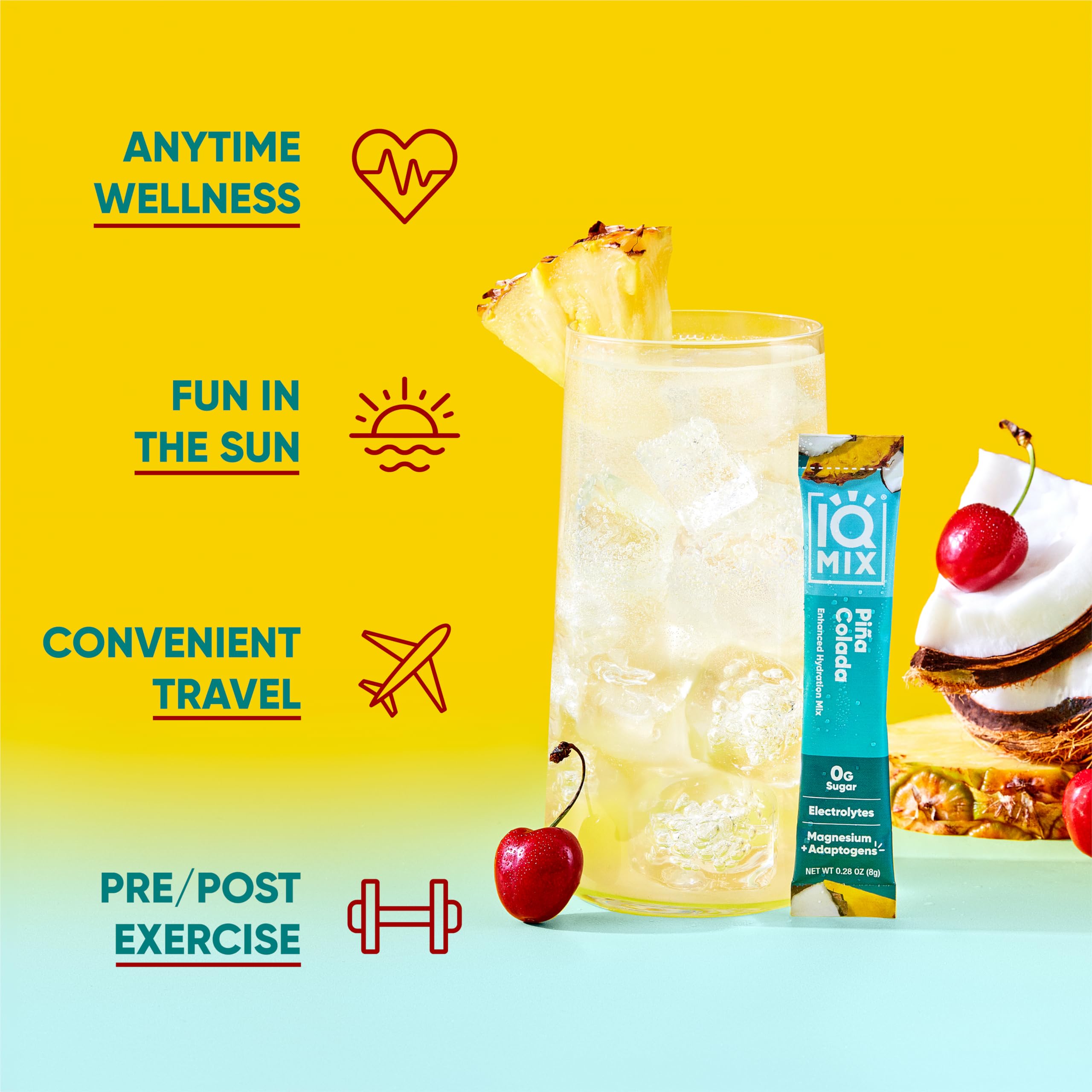 IQMIX Hydration Electrolyte Powder – 4-in-1 Formula for Hydration, Mental Clarity, Mood and Recovery – Sugar-Free Drink Mix, Keto, Magnesium L-Threonate, Lion’s Mane – 20 Count Tropical Variety Pack