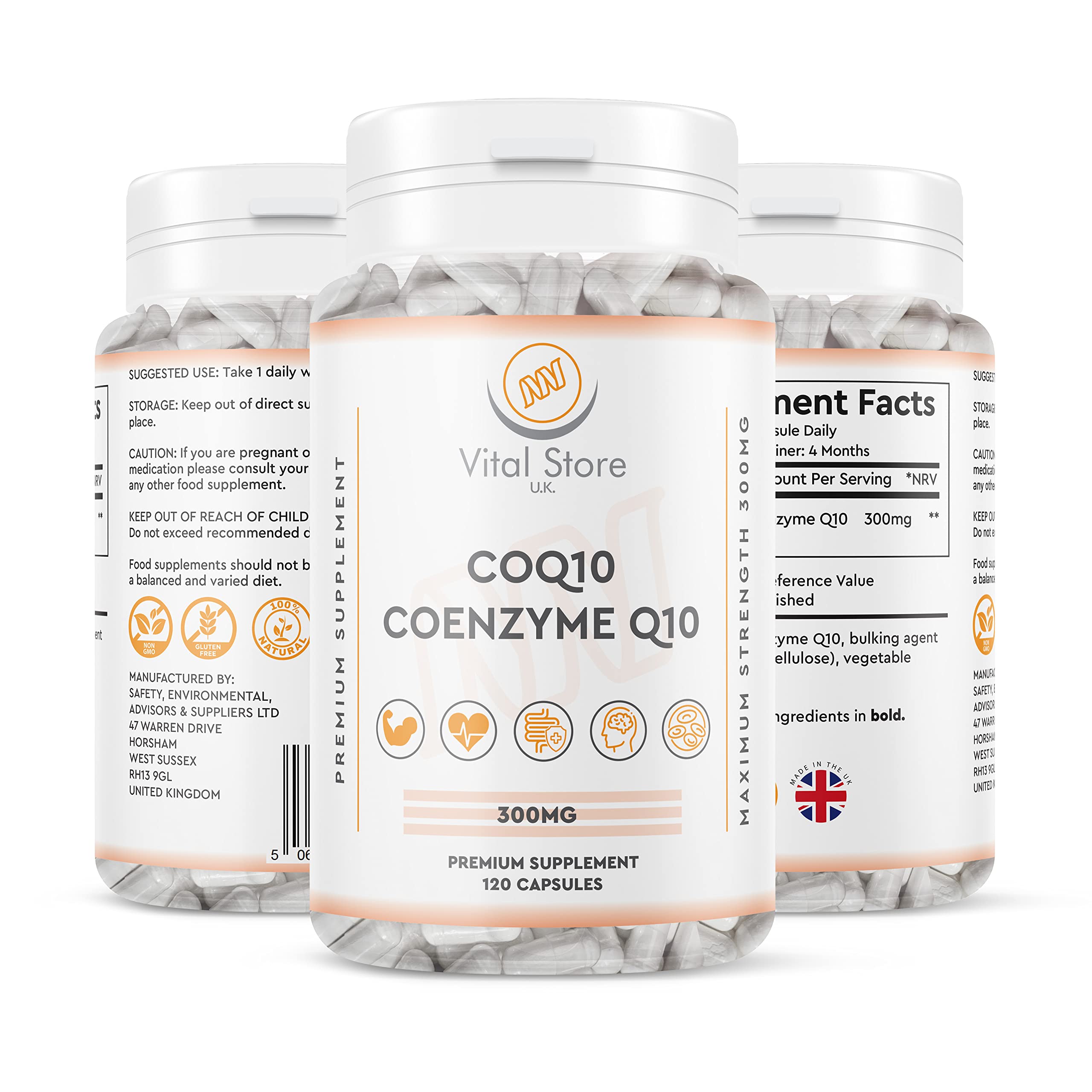 CoQ10 300mg - 120 Vegan Capsules (4 Month Supply) - CoEnzyme Q10 Naturally Fermented Ubiquinone Coenzyme - High Strength UK Made