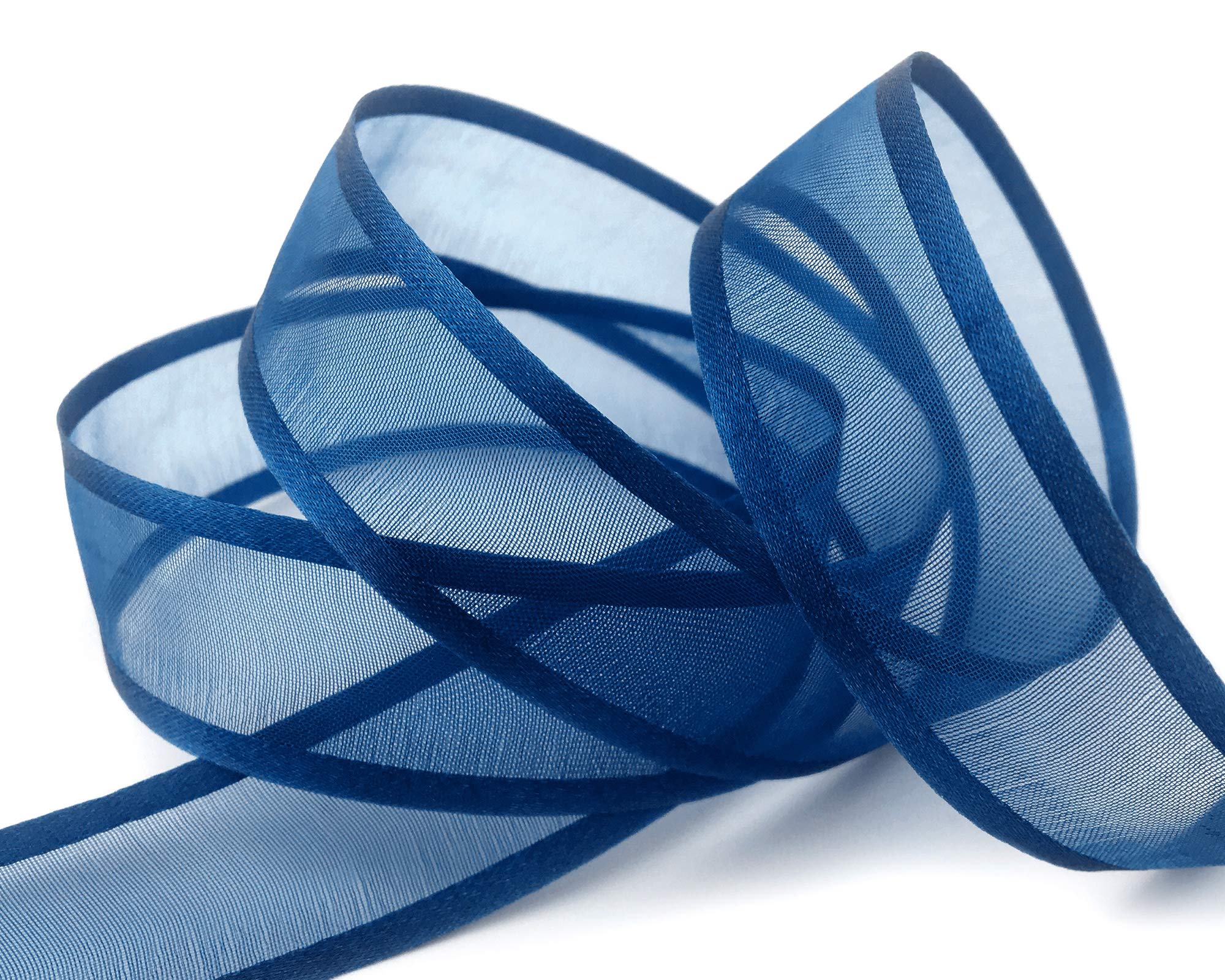 Finemark Chiffon Ribbon with Satin Edge Chiffon Decorative Ribbon Ribbon Ribbon Gift Ribbon Semi-Transparent Shiny No Wire Organza for Crafting, dark blue, 25 m x 25 mm
