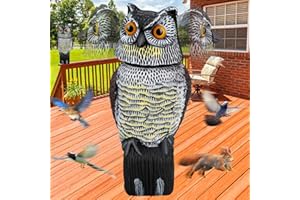 PROTECKER Fake Owl Decoys to Scare Birds Away,Plastic Owl Decoy to Scare Hawks Squirrels Away with 360 Rotating Head,Garden Owls to Frighten Birds for Outdoor Garden Yard,Bird Deterrents for Outside（Brown）