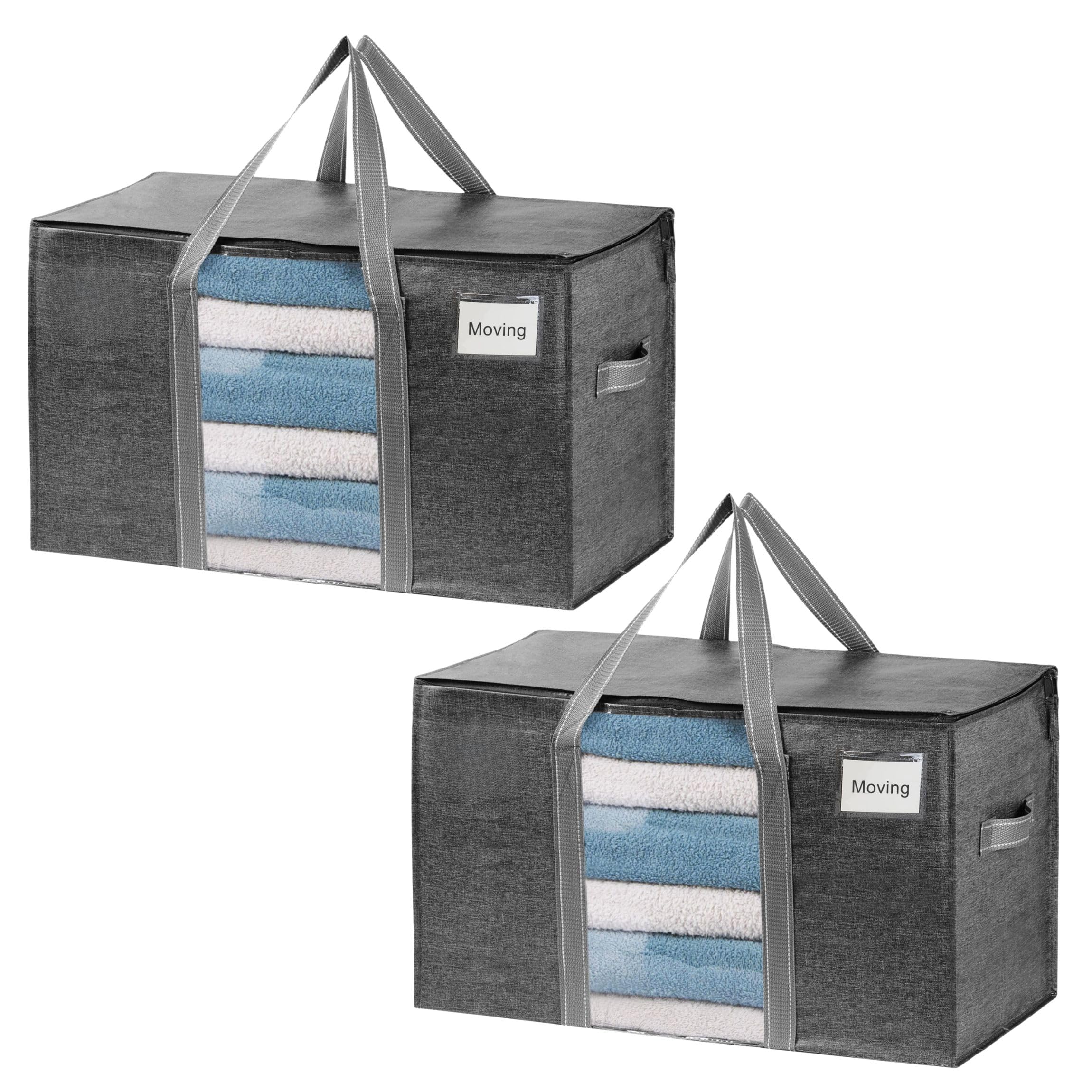 VENO 2 Pack Heavy Duty Moving Bags for Clothes,Extra Large Moving House Essentials,Underbed Storage Packing Boxes for Duvet,Waterproof Laundry Bags Organiser (Gray, 2 Pack)