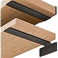 Shelf Brackets Floating Shlef Brackets 8-Inch 6-Packs, 1/5-Inch Thick Heavy Duty Shelving Brackets for Wood Shelves, 8" Hidden Black Metal L Bracket Shelf Bracket Supports with 160 Lbs Load Capacity