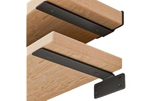 WEKIS 6 Pack Floating Shelf Brackets 12 Inch Hidden Invisible Shelves Brackets, 1/5 Inch Heavy Duty Metal Industrial Black L Shelf Bracket Hardware Supports