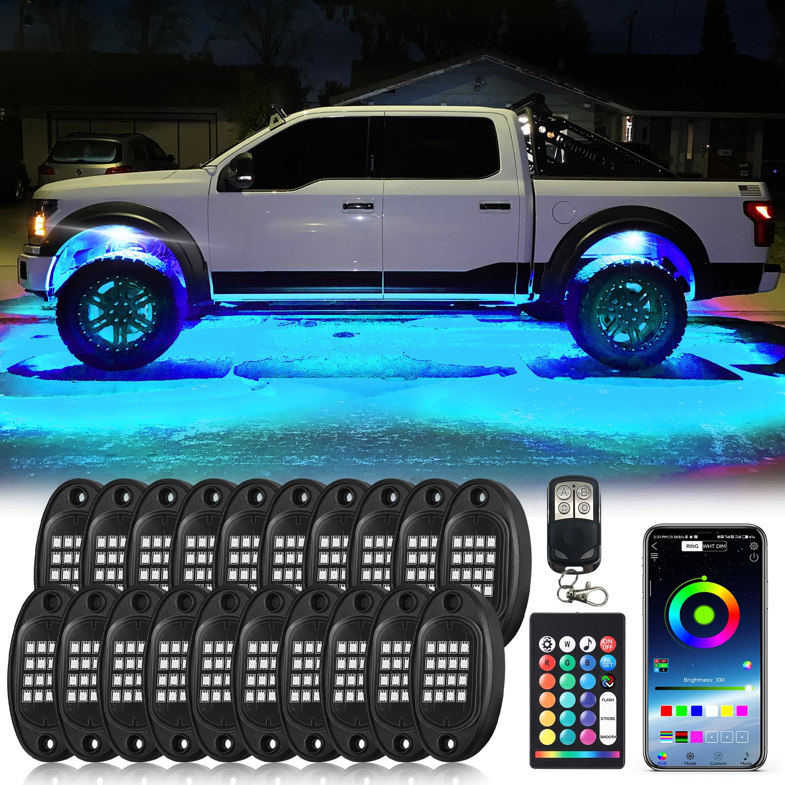 Photo 1 of 20Pods Segmented RGB LED Rock Lights Kit with APP/RF Remote Control, Upgraded Underglow Light Multi Zone Neon Underbody Lights Multi Color 12V Waterproof for Trucks Jeep UTV ATV Golf Cart Offroad SXS