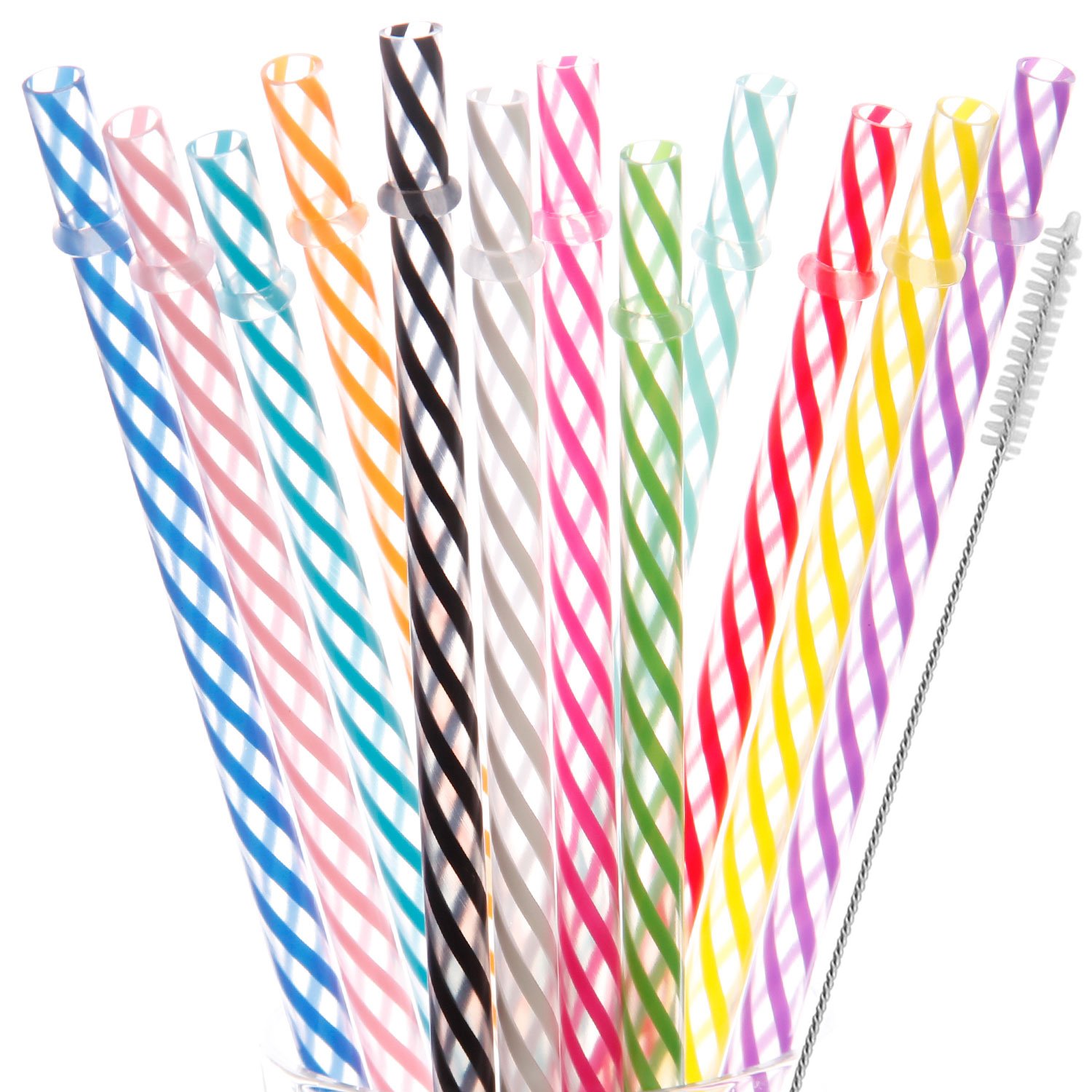 Dakoufish 9inch Reusable Plastic Drinking Straws BPA Free 12 Colors-12 Pack Plus Free Cleaning Brush (9inch,12color)