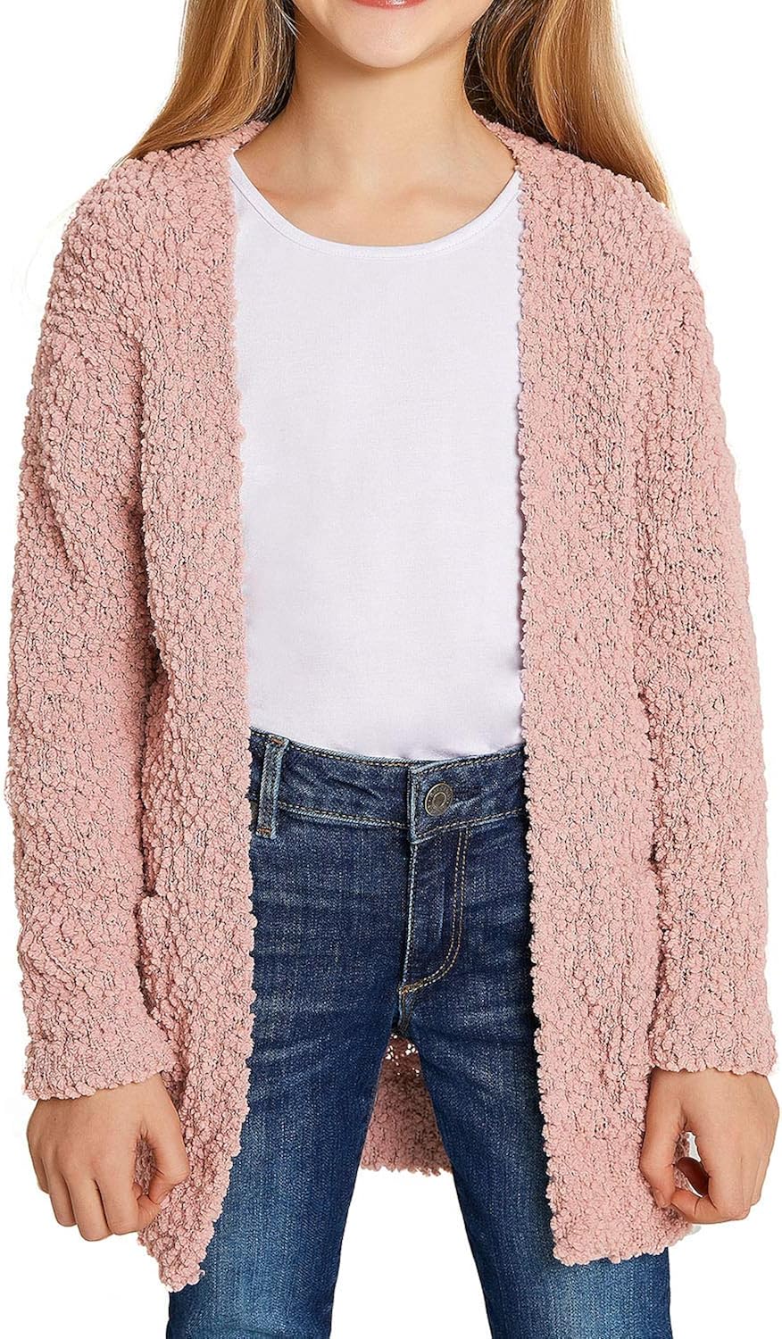 GRAPENT Girls Open Front Long Sleeve Cardigan Pocket Sweater Outwear 4-13 Years