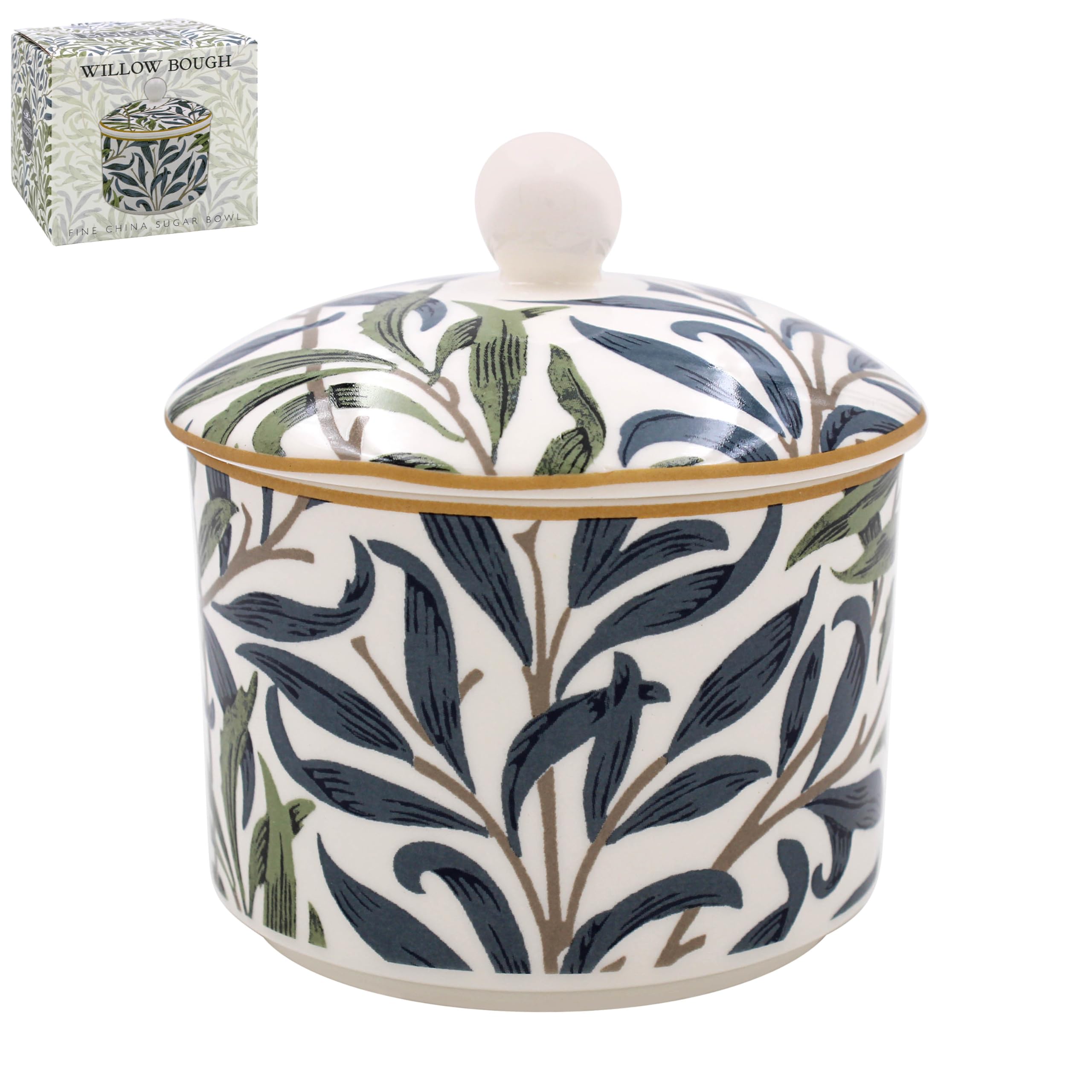Lesser & Pavey British Designed Willow Bough Sugar Bowl with Lid | Ceramic Sugar Pot with Modern Designs | Sugar Bowls with Lids Perfect for Any Kitchen - William Morris