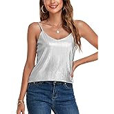 VIDUSSA Womens Tank Tops V Neck Sparkle Cami Top Sleeveless Shirts Blouses