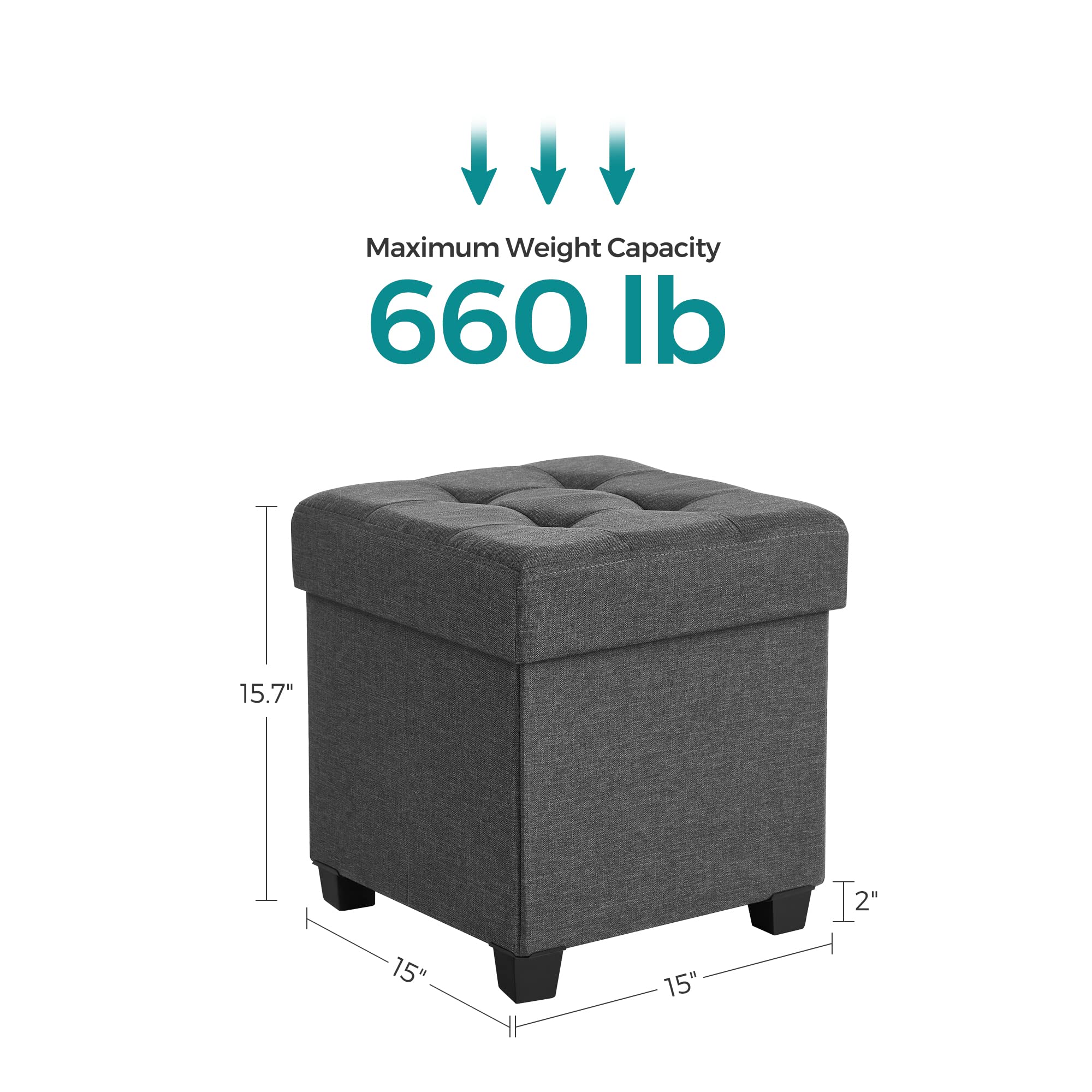 SONGMICS 15 Inches Cube Storage Ottoman, Bedroom Bench with Storage, Foot Stool with Feet, Holds Up to 660 lb, Dark Gray ULSF14GYZ - Image 8