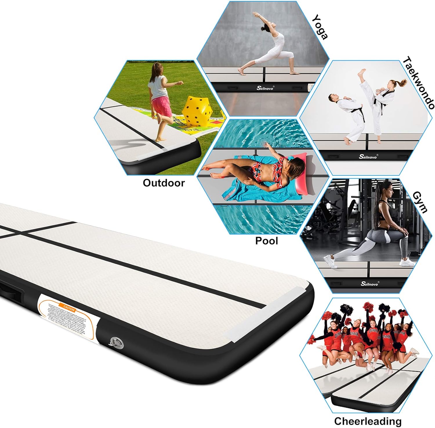 Sailnovo Gymnastics Air Mat, Inflatable Air Mat Tumble Track Training Tumbling Mat with Electric Pump, 20ft 16ft 13ft 10ft, 4in 8in Thickness for Home Use Gym Cheerleading Yoga Beach : Sports & Outdoors