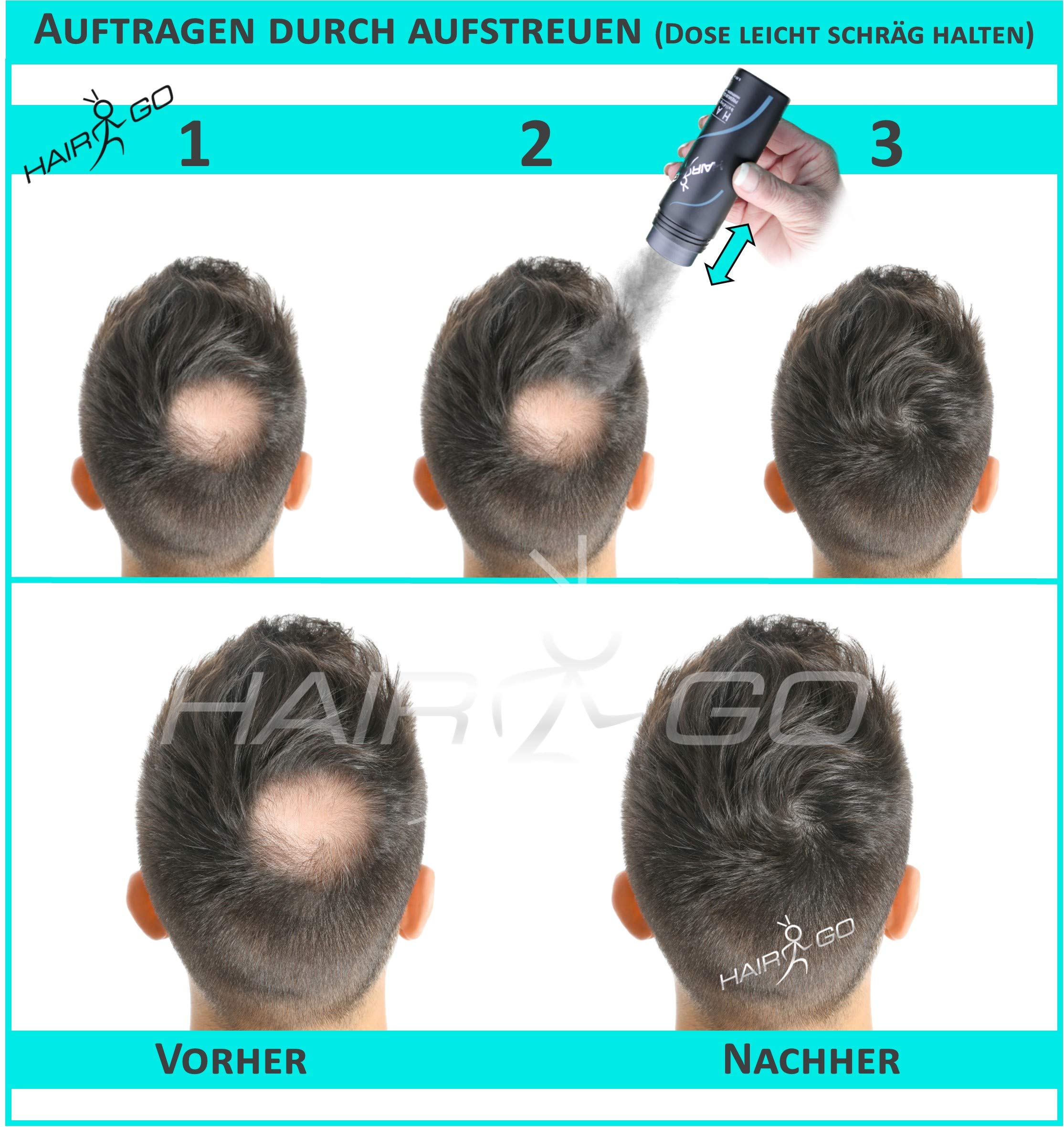 HAIR GO Premium Schütthaar zur Haarverdichtung | Haarpuder | Streuhaar | Haarauffüller | Haarausfall | Haarverdichter 100% natürlich & vegan, 1er Pack, (1x 25 gr.) (schwarz) 8