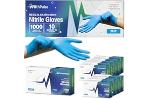 FIFTHPULSE Medical Exam Blue Nitrile Gloves Medium 1000 Count - 3 Mil Powder and Latex Free Disposable Gloves - Case of 10 Boxes of 100