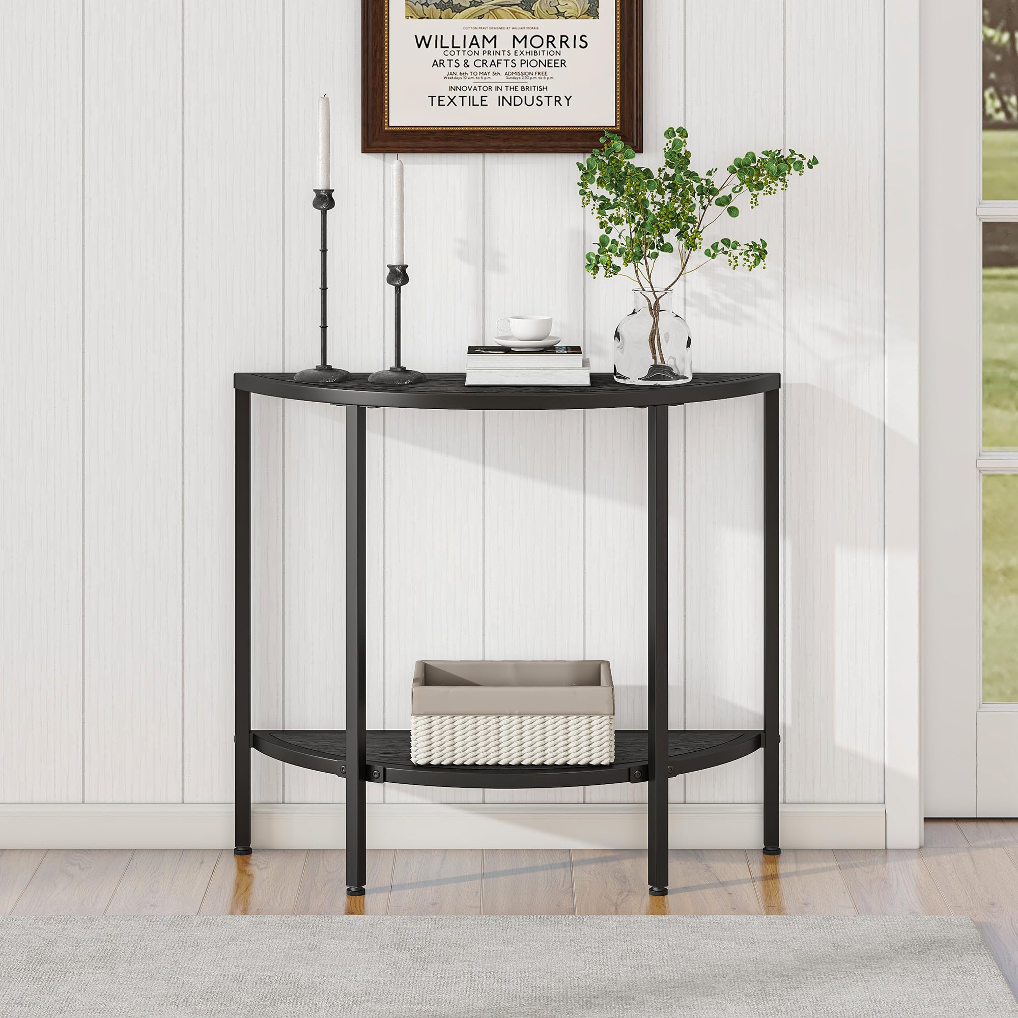 Photo 1 of VECOCHO Console Table 2 Tier Narrow Entryway Table with Storage,Half Moon Sofa Couch Table with Metal Frame,Wooden Accent Side Coffee Table for Living Room/Hallway or Small Spaces,Black