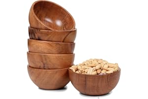 LAVAUX DESIGNS Set of 6 small acacia wood dessert bowls 4*2 inches | 8 oz capacity | use for dipping, side dishes, condiments