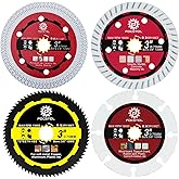 FOCSTOL Diamond Saw Blade Set - 4pcs 3''(75mm) Cutting Disc for Porcelain Tile Wood Concrete Metal for Angle Grinder Arbor 3/
