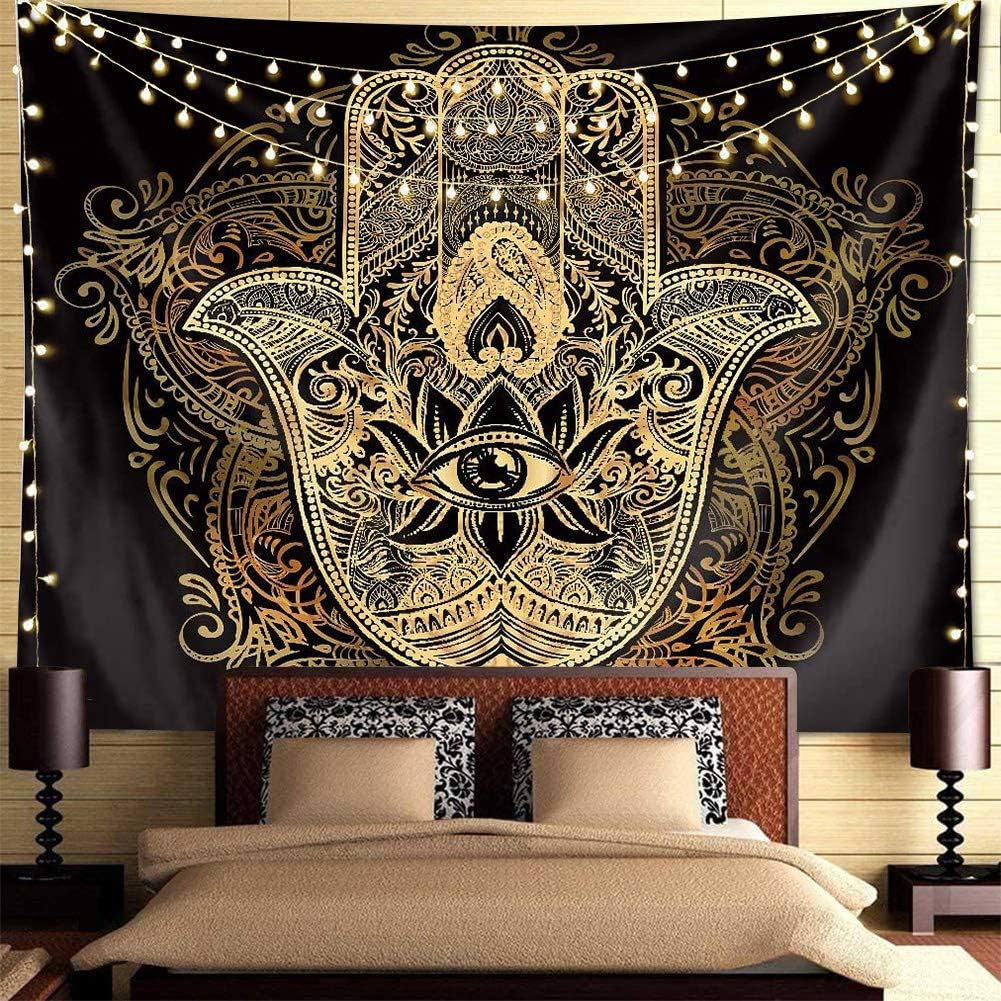 Tapestries - QCWN Astronaut Tapestry, Spaceman with Beer Sitting on Universe Outer Space Wall Hanging Tapestry for Bedroom Living Room Dorm. (Trippy Hamsa, 78