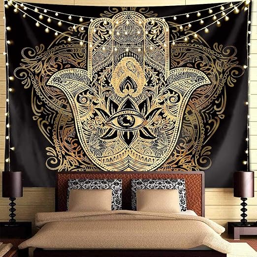amazon com psychedelic tapestry trippy tapestry black gold hamsa hand tapestry mandala medallion bohemian tapestry evil eye hamsa hand blessing home good luck wall decor tapestry for bedroom dorm room 79 l 59 w everything else psychedelic tapestry trippy tapestry black gold hamsa hand tapestry mandala medallion bohemian tapestry evil eye hamsa hand blessing home good luck