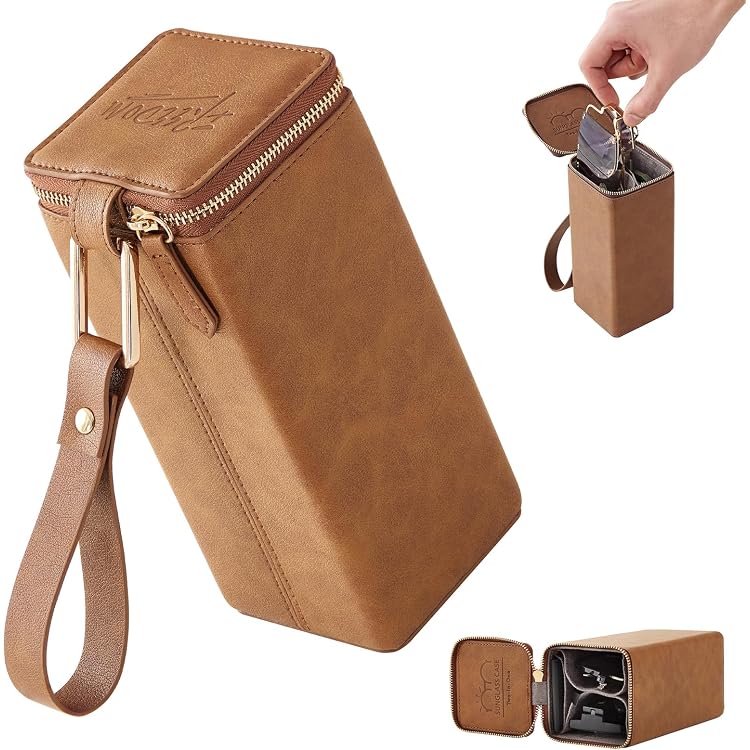 Étui Double Pour Lunettes Et Lentilles De Contact - Cuir PU, Intérieur Velours, Miroir Intégré - Dimensions 16x7.2x6.8 Cm
