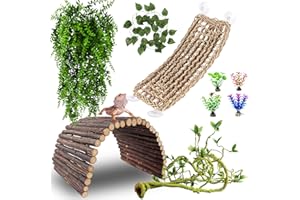 HERCOCCI Bearded Dragon Tank Accessories, Reptile Bridge Hammock Plants Jungle Climbing Vines Terrarium Decor for Bearded Dragon Snake Gecko Lizard