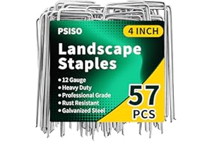 PSISO 57 Pack 4 Inch Galvanized U-Shaped Garden Stakes Landscape Staples, 12 Gauge Heavy Duty Tent Stakes Ground Yard Lawn Pins for Landscaping, Weed Barrier Fabric, Fencing, Outdoor Decor