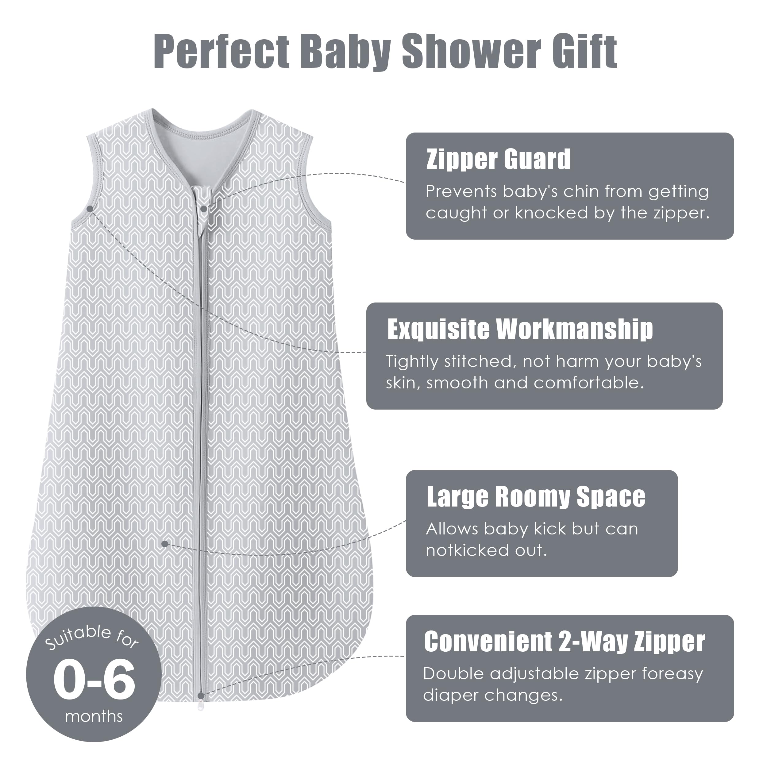 SWEET DOLPHIN SWEET DOLPHIN Baby Sleep Sack 0-6 Months - 100% Cotton 2-Way Zipper TOG 0.5 Infant Wearable Blanket, Newborn Essentials Toddler 3 Pack Sleeping Sacks - Grey