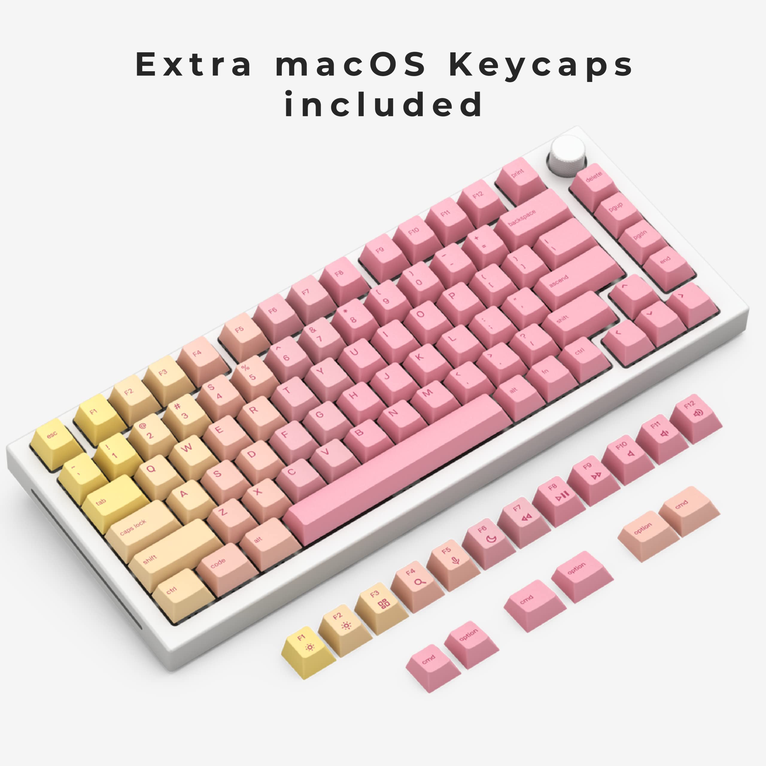 Glorious Grapefruit PBT Keycaps Set (Pink & Yellow) 143 Cute Custom Keycaps, Cherry MX Profile, Pastel, Low-Profile Dye-Sub for Mechanical Gaming Keyboards (60%, TKL, Full Size) Incl Mac Keys (191)