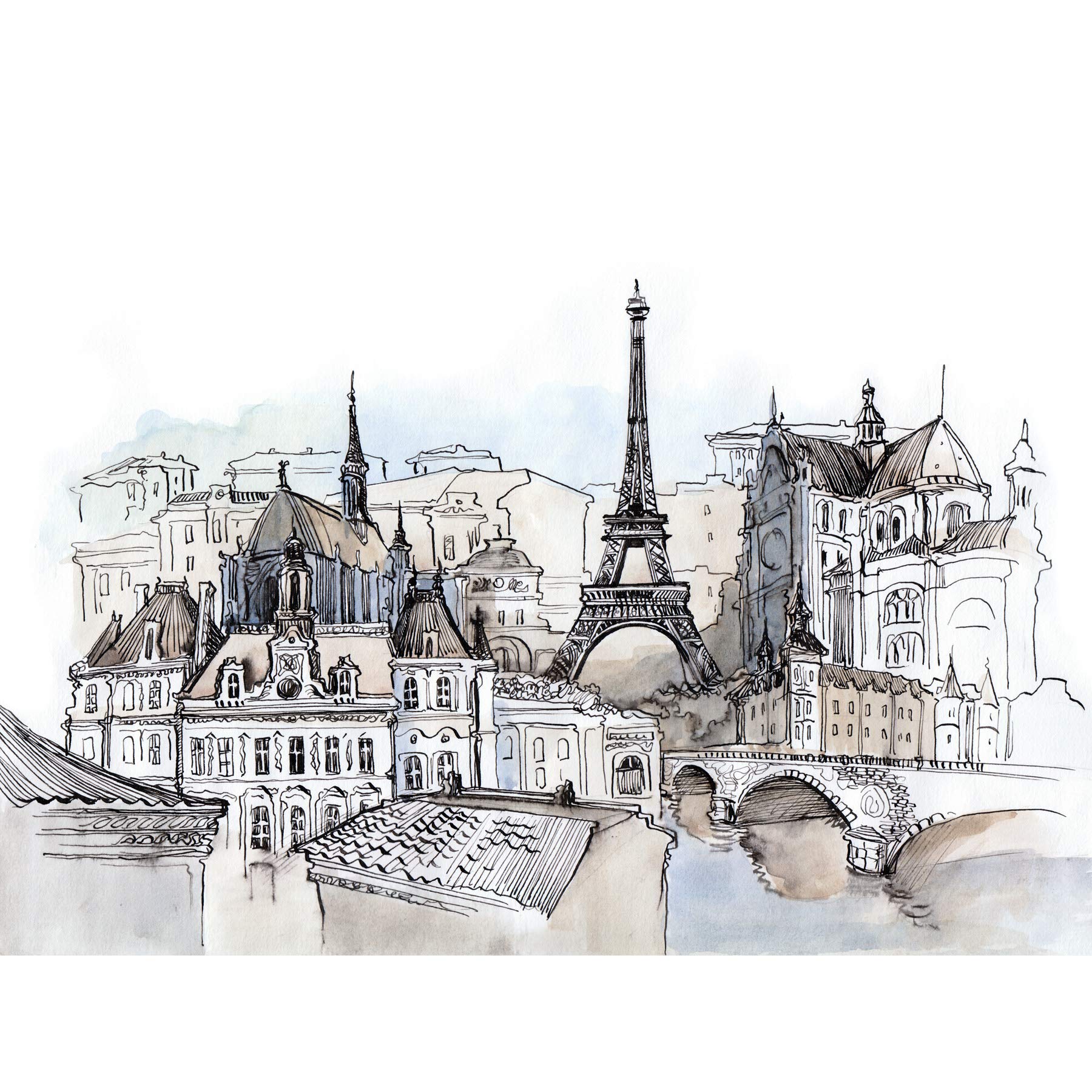 France Ink Drawing Paris Large Wall Art Print Canvas Premium Poster