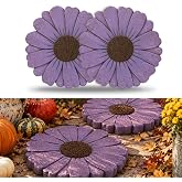 Landoraloria 2 Pack Daisy Cement Stepping Stones 10 Inch, Heavy Duty Garden Pathway Stones, Non Slip Outdoor Walkway Decor for Yard Patio Lawn, Weather Resistant Cement Stepping Stones (Purple)