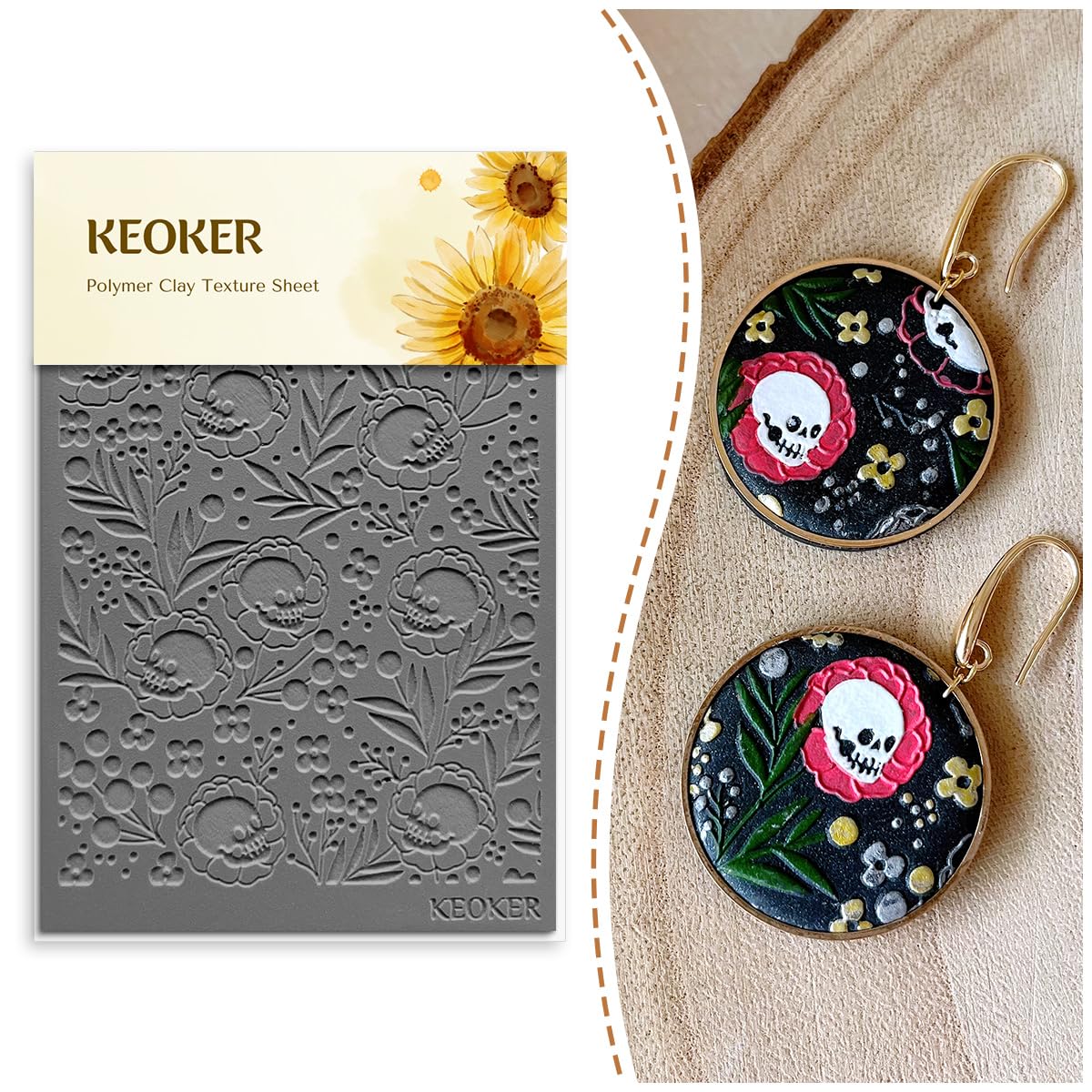 Keoker Texture Sheets for Polymer Clay, Clay Texture Mat for Making Earrings Jewerly, Halloween Polymer Clay Earrings Tools (No.3)